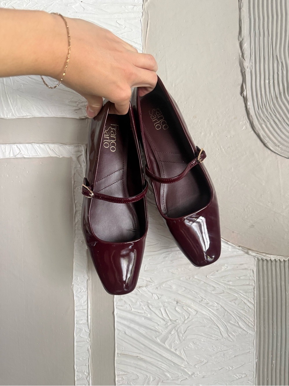 Franco Sarto Burgundy Patent Mary Jane Ballet Flats Size 8